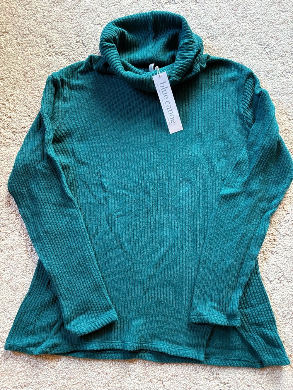 Blue Canoe Women's Organic Cotton Teal Ribbed Turtleneck Sweater